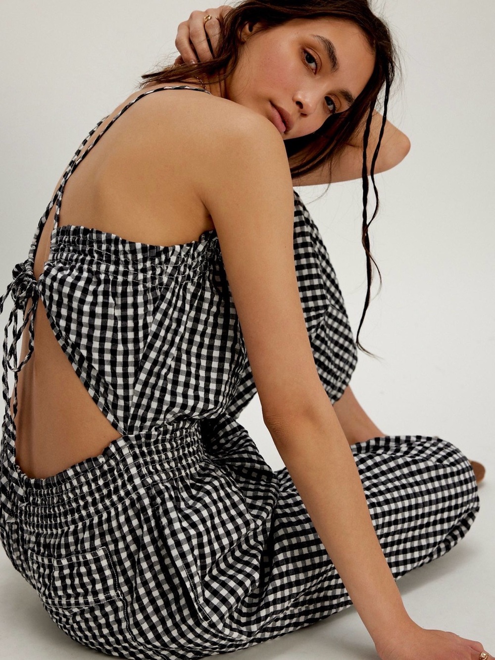 Free People Retro Heatwave Black & White Gingham Jumpsuit - Women's